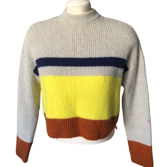 🤎 3/$25Garage Striped Color Block Cropped Knitted Sweater Size XS - Picture 1 of 12